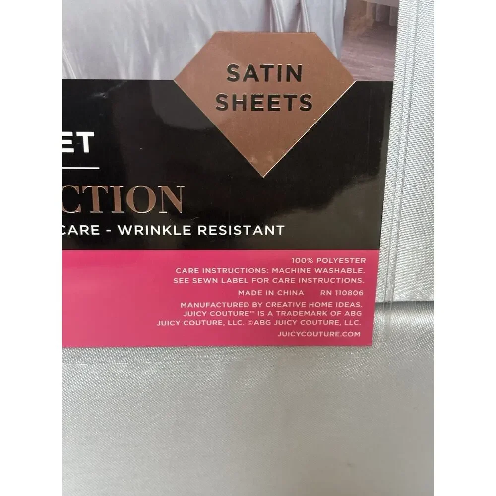 Juicy Couture Home King Size Satin Sheet Set 4 PC The Rose Collection Gray New